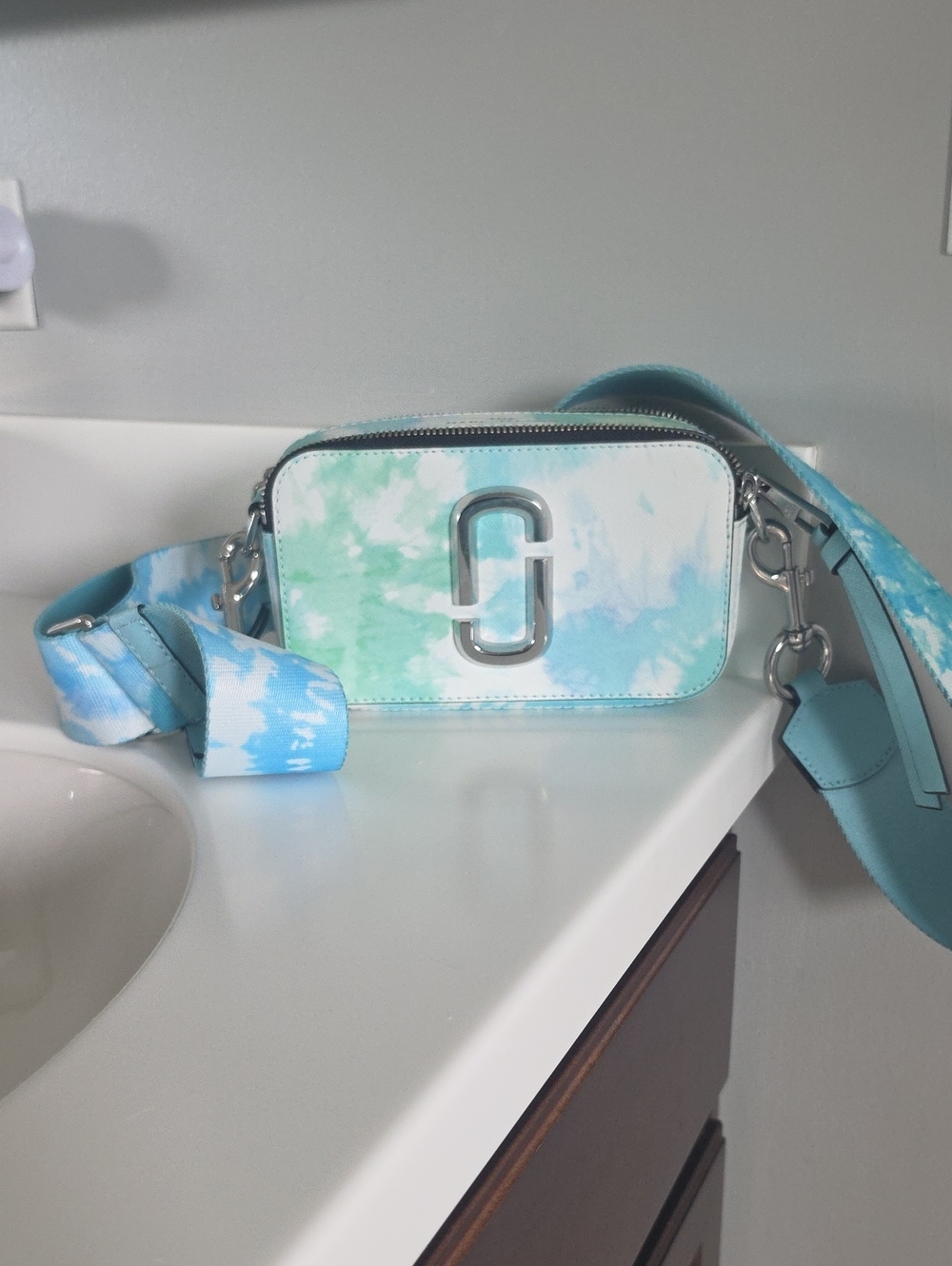 Marc Jacobs Aqua & White Tie-Dye Snapshot Crossbody